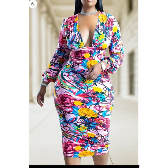 White Floral Maxi Dress plus size Party Dress 1XL - Picture 2 of 7